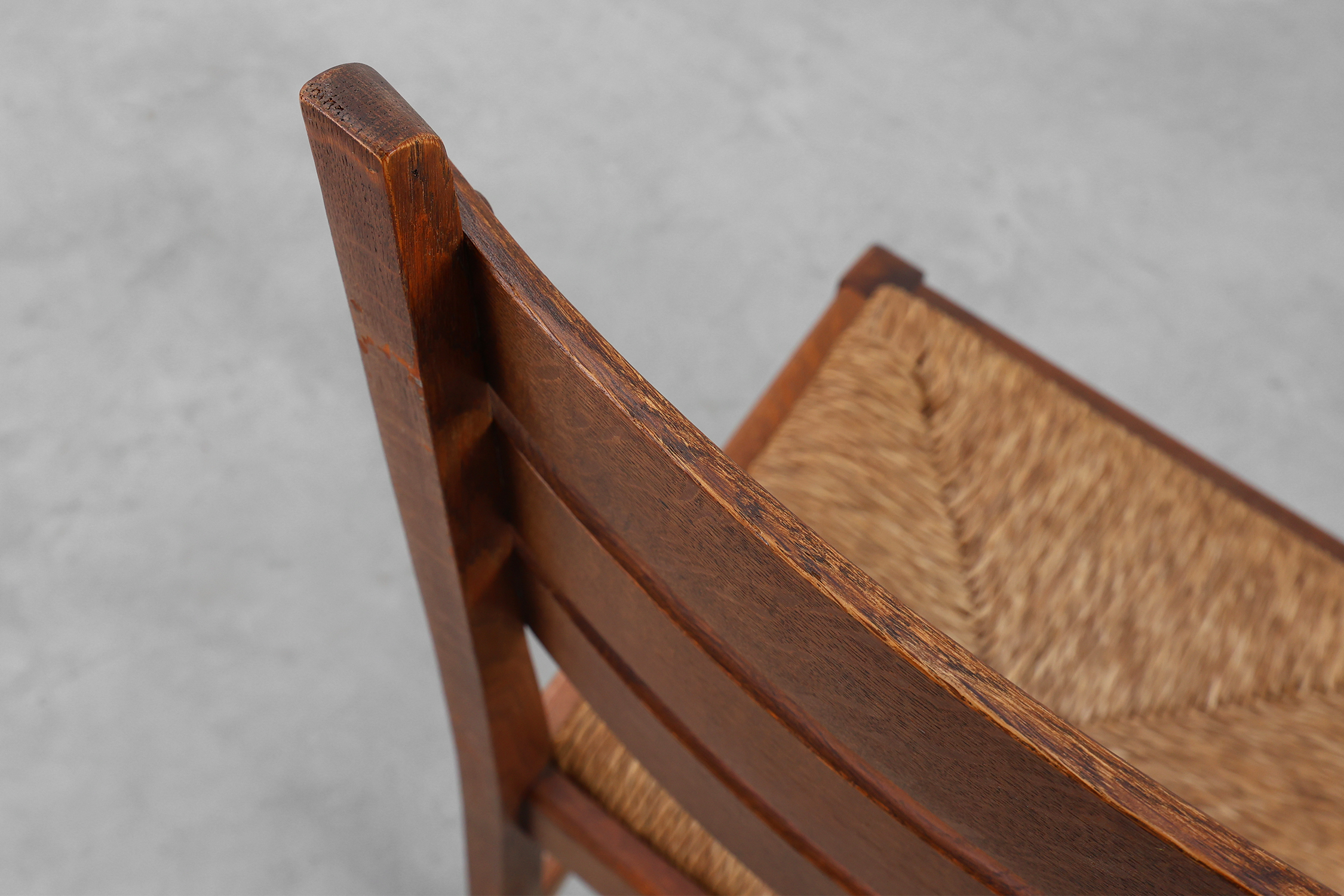 Pair of Mid-Century Brutalist Oak and Wicker Chairs, Belgium, 1960thumbnail